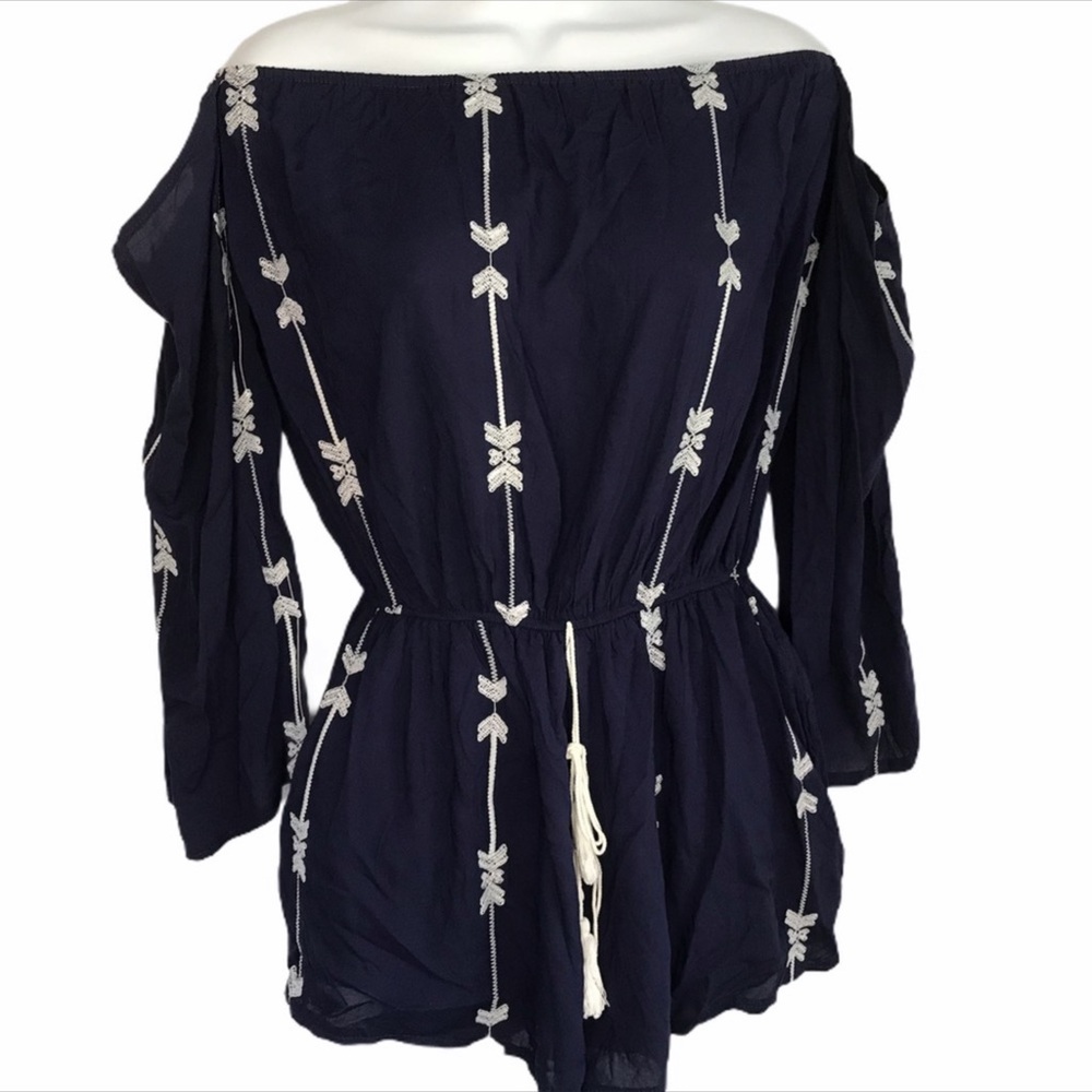 Exist romper open shoulder embroidery NWT